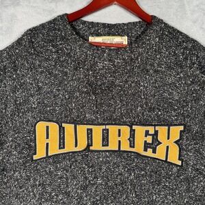 Vintage Avirex Sweater Mens Large Gray Marled Cable Knit Varsity Spell Out 90s